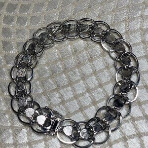 Vintage Sterling Silver Link Bracelet 7.5” Wide Design